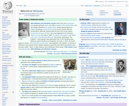 Interface da Wikipédia em inglês.